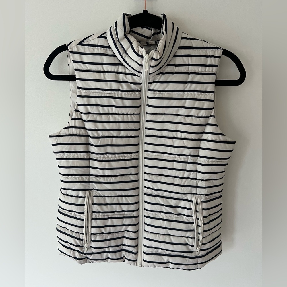 XS Quilted Puffer Vest in Blue and White Stripes